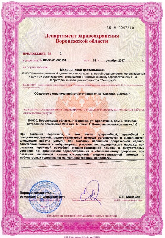 Приложение к лицензии